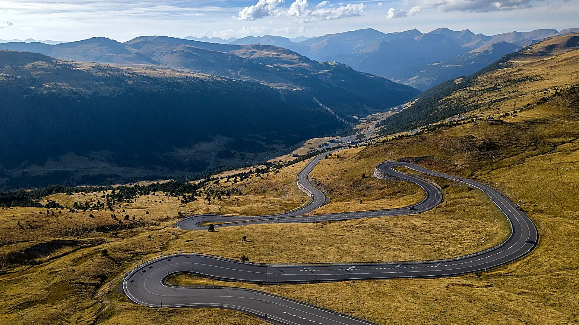 Winding mountain road in the Pyrenees leading toward Andorra