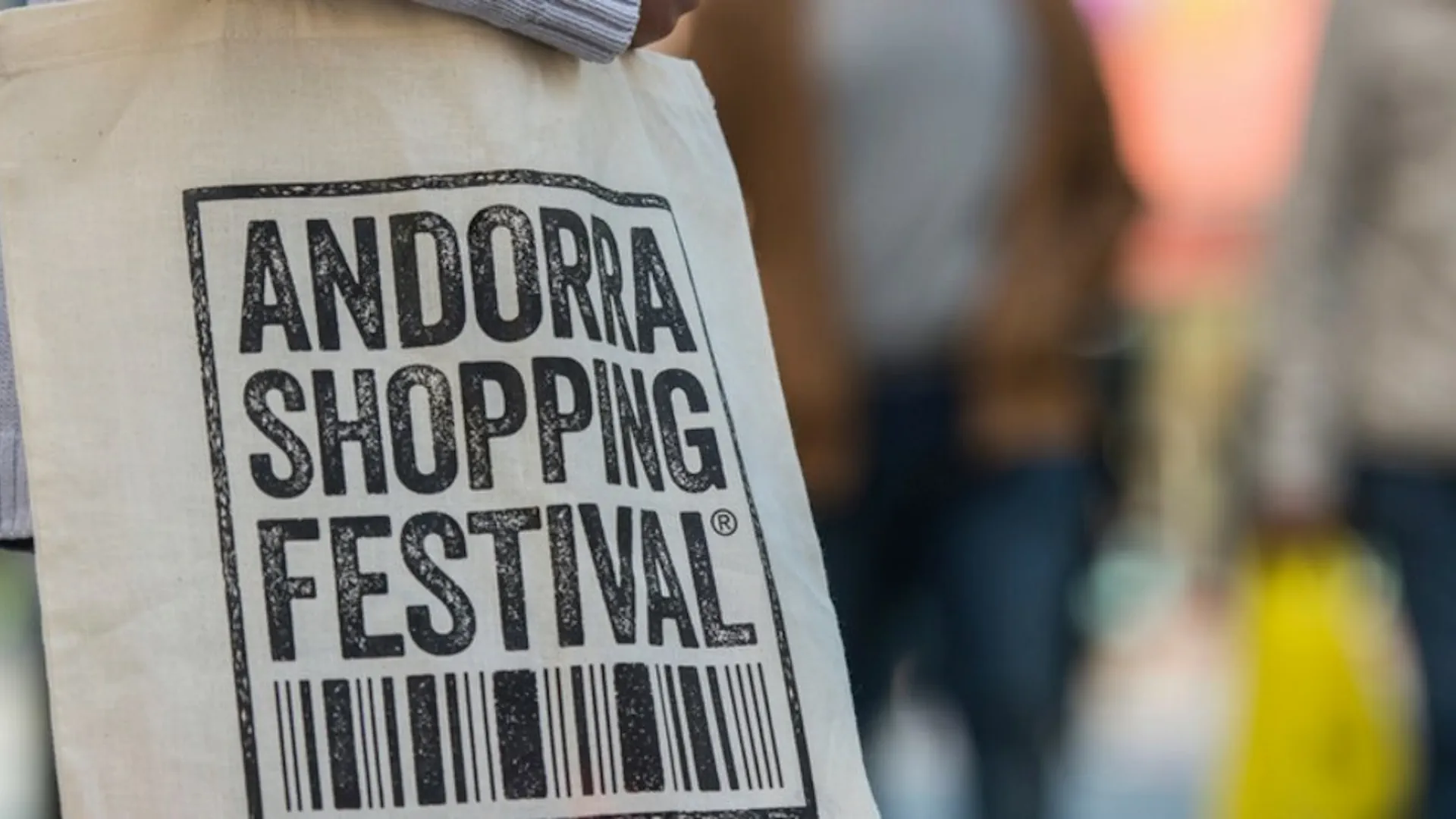 Andorra shopping festival bag in a busy shopping street in Andorra