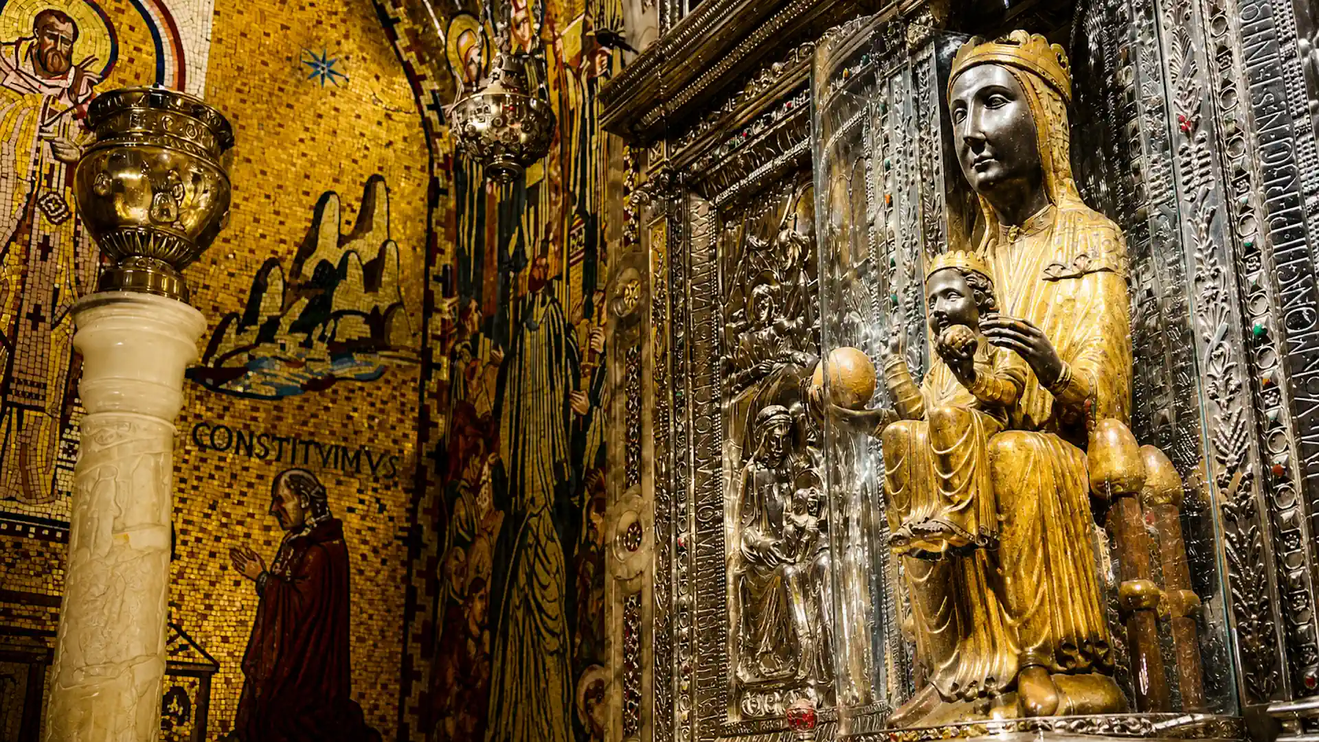 Montserrat Black Madonna inside the basilica at Montserrat Monastery
