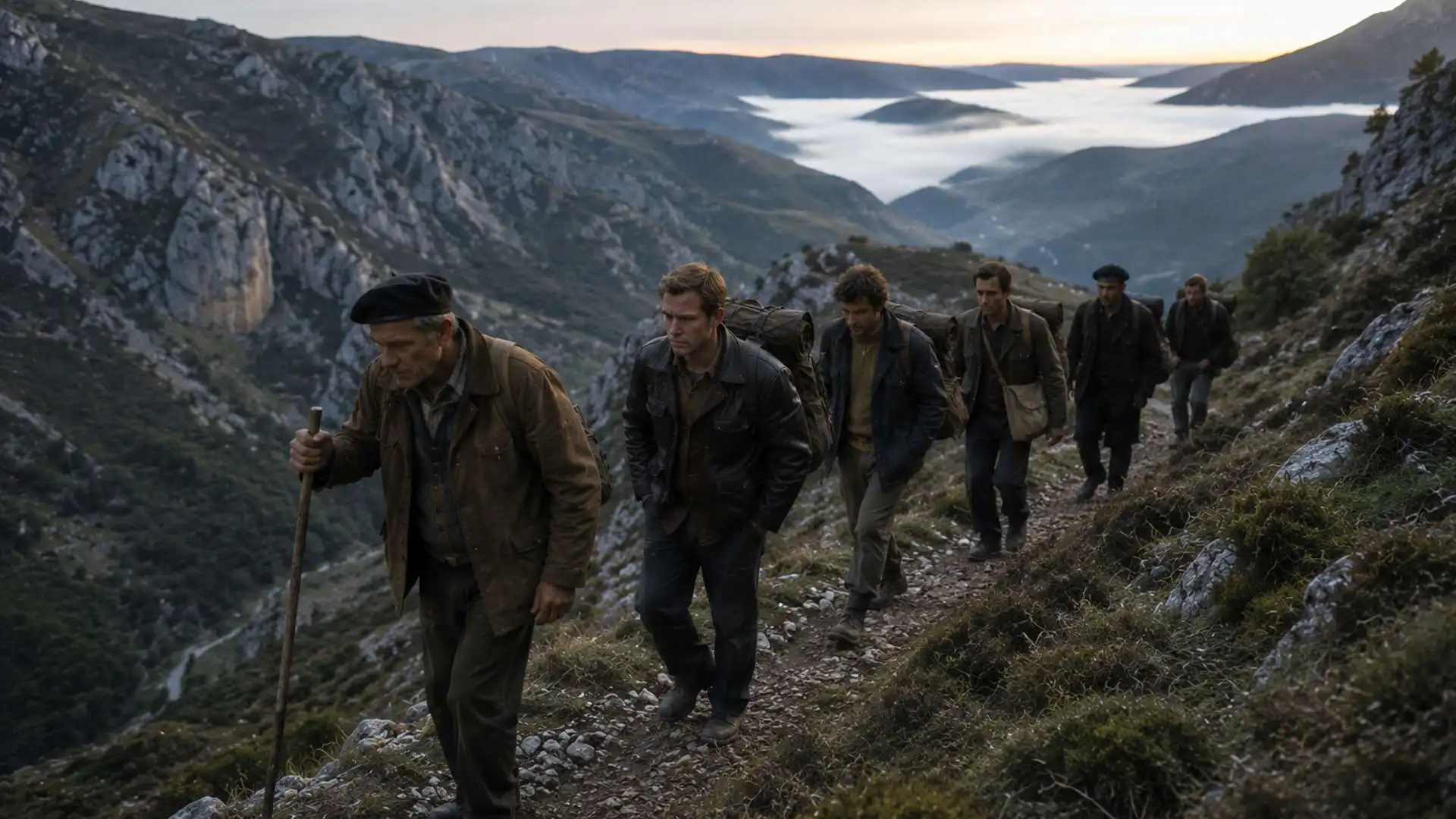 WWII escapees and resistance guides traveling through the Pyrenees as part of the Pat O'Leary Line