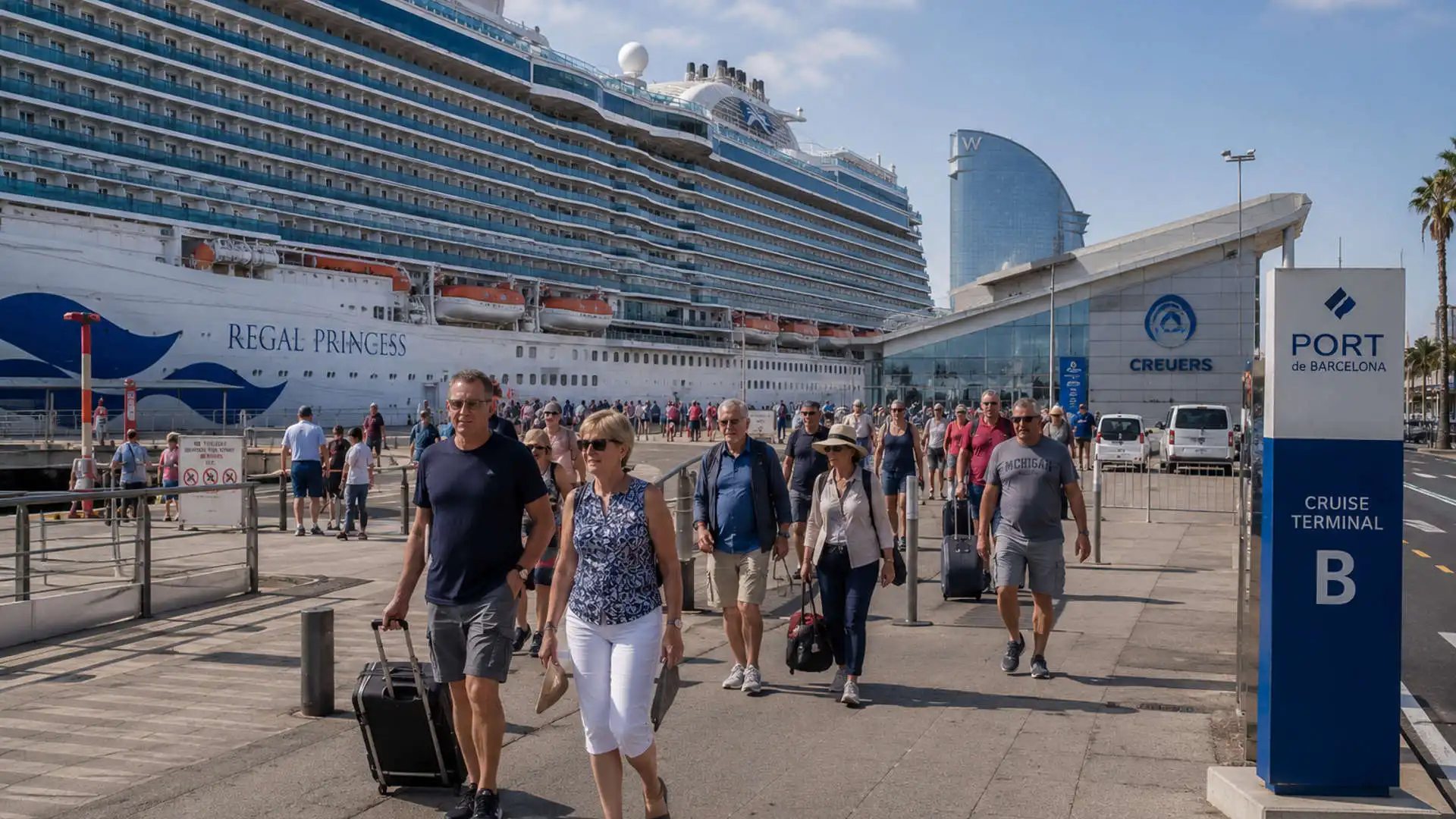 Cruise passengers arriving in Barcelona and planning transportation from the port